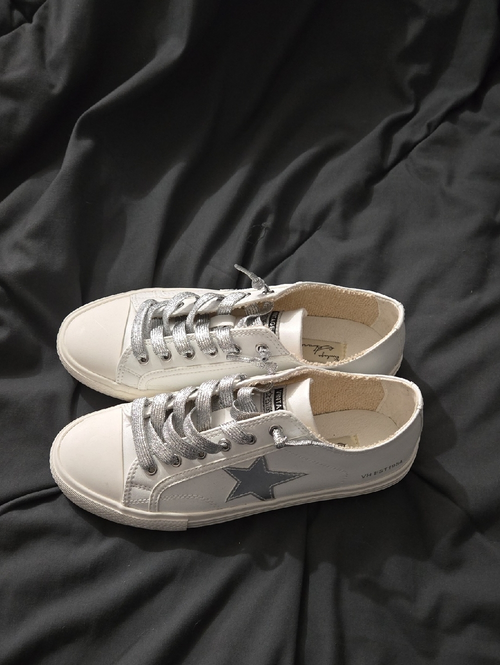 Vintage havana  White Sneakers with Silver Metallic Laces and Star Accent